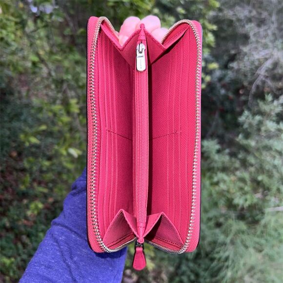 COACH Long Zip-Around Phone Wallet Pink Embossed Leather w Gold Hardware - Picture 4 of 8